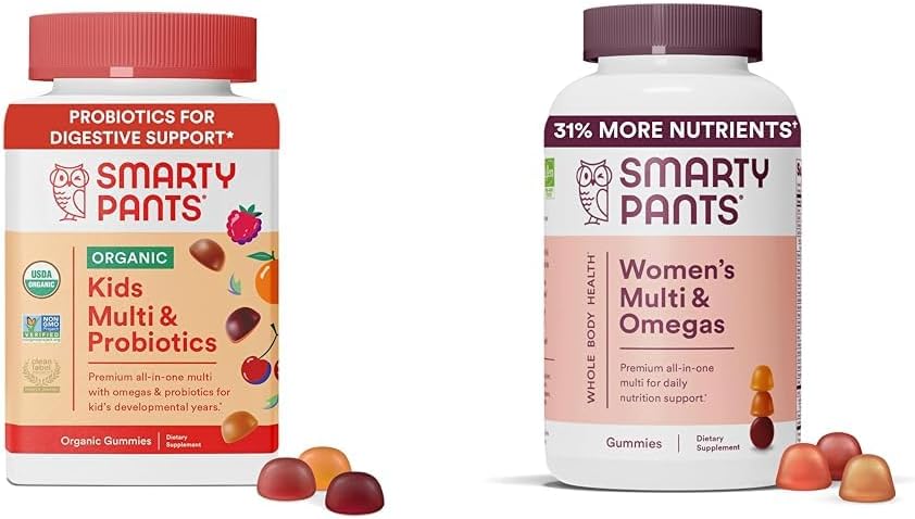 Organic Kids Multivitamin Gummies with Probiotics, Omega 3, Vitamin D3, C, B12 & Women's Multivitamin Gummies with Omega 3 Fish Oil, Methylfolate, CoQ10 F994303