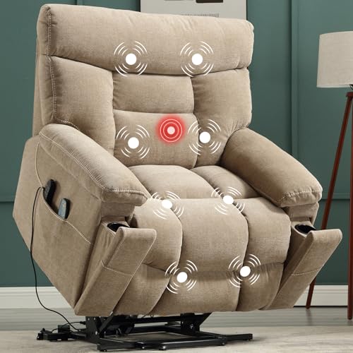 Grey Fabric Power Lift Recliner Chair with Heated Massage and USB Port I7976