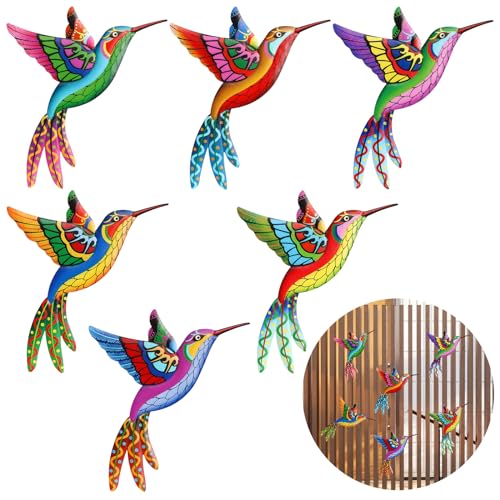 6Pcs Metal Hummingbird Wall Art Decor Colorful Birds Hanging Sculptures M72933