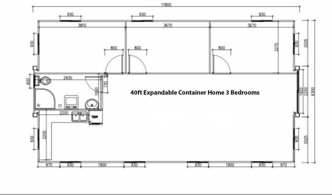 40FT Portable Prefab House with 3 Bedroom 1 Bathroom and Kitchen Z7296