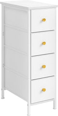 White 4 Drawer Slim Fabric Dresser with Steel Frame and Wood Top C699796