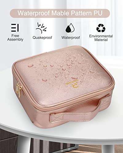 13.8 inches Large Black Cosmetic Case with Adjustable Dividers and Shoulder Strap D986