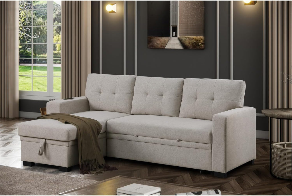 Light Gray Polyester Fabric L-Shaped Sleeper Sectional Sofa Bed E597