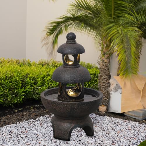 Gray 35.5 inch Outdoor Garden Water Fountain with LED Lights & Pump Q167