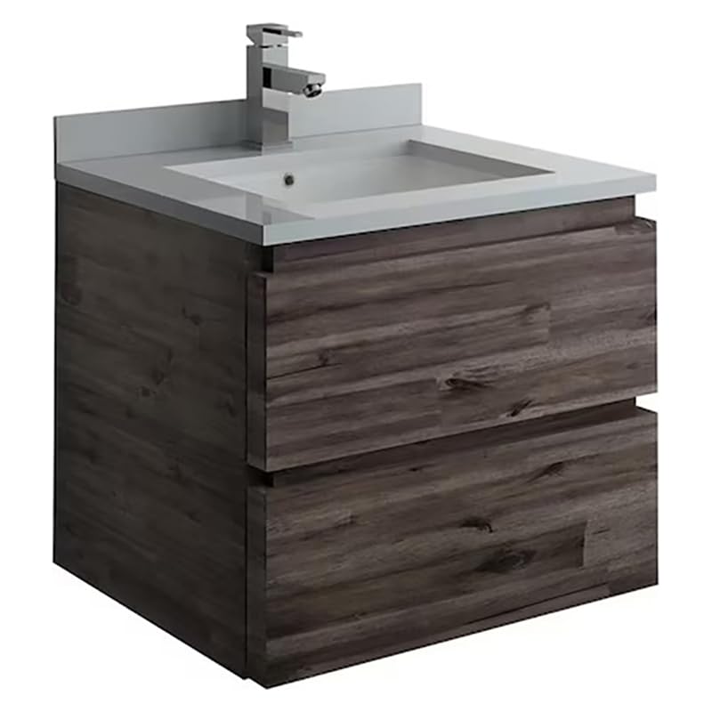 24 Inch Wall Hung Bathroom Vanity with Quartz Countertop and Ceramic Sink U193