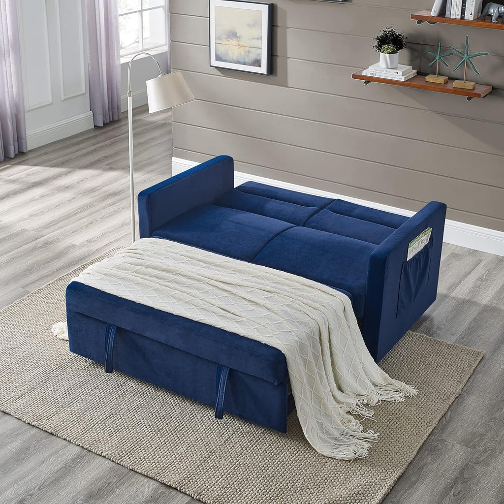 Blue Velvet 2 Seater Convertible Sofa Bed R35322