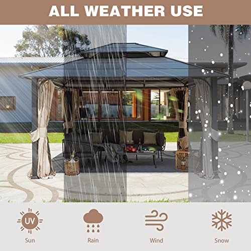 12'x20' Hardtop Galvanized Steel Aluminum Frame Gazebo with Netting and Curtains J402825