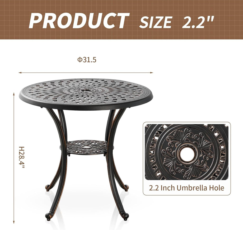 Black Metal Round Patio Dining Table with Umbrella Hole G1118