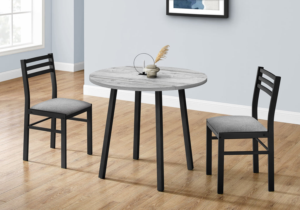 Gray 3pcs Drop Leaf Dining Table Set with Black Metal W49633