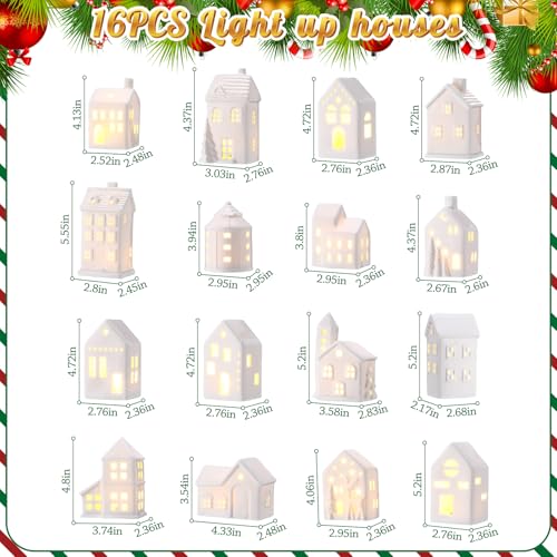 16 Pcs LED Ceramic Christmas Village Set O7686