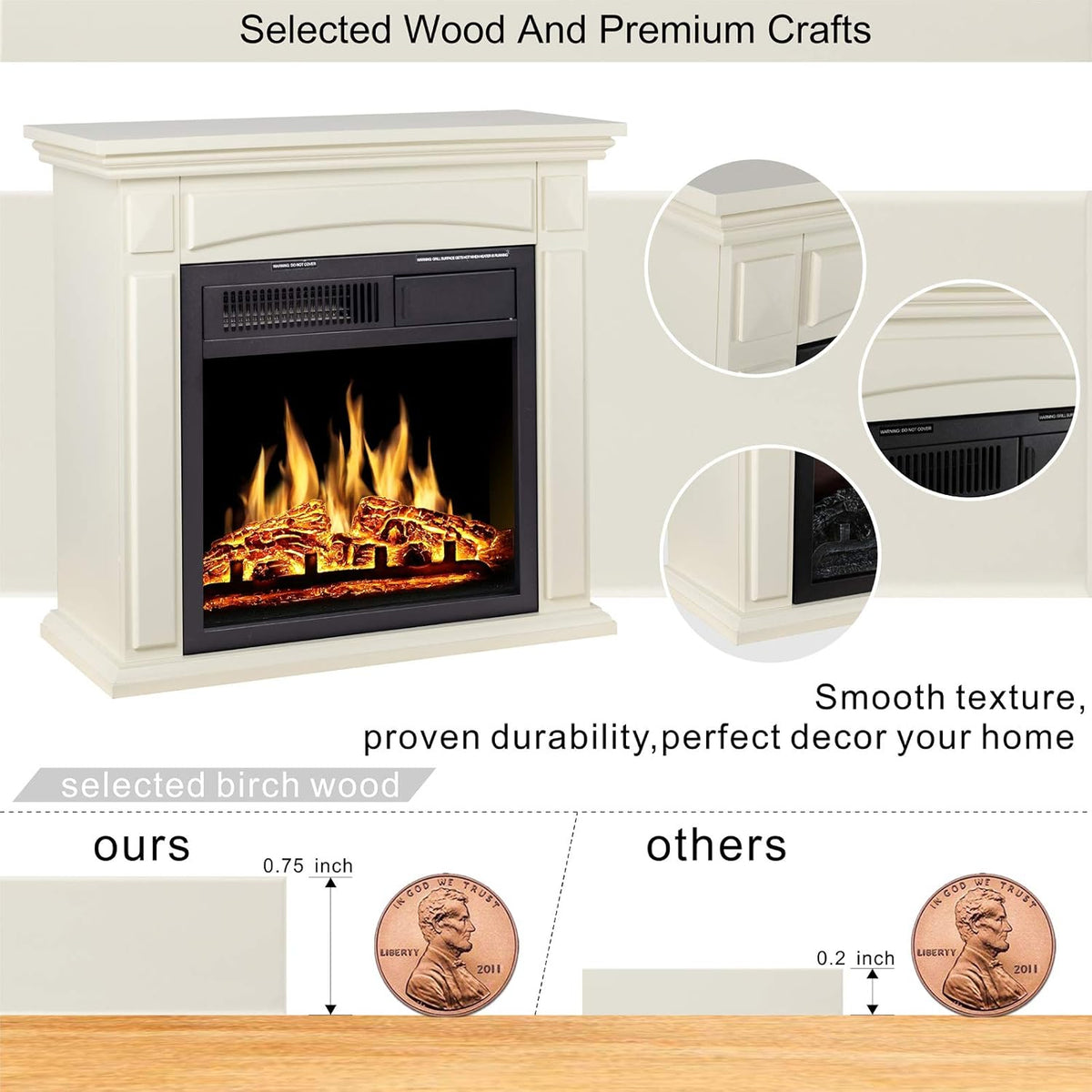26’’ Electric Fireplace Heater with Remote Control, White I999498