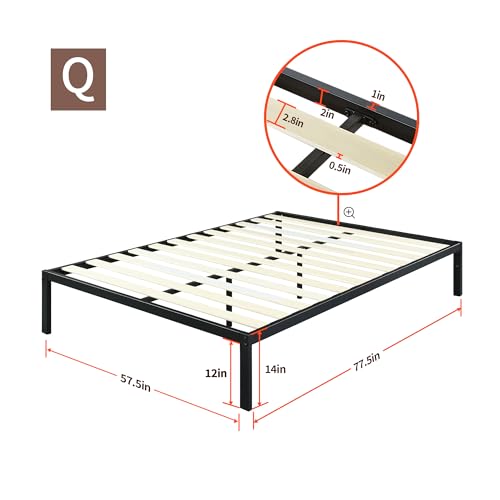 18 Inch Tall Heavy Duty Steel Slat Bed Frame Full Black D895