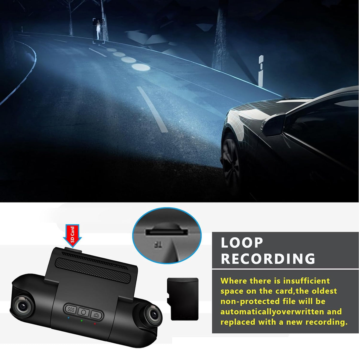 1080P FHD Front and Rear Dash Cam with 170° Wide Angle E340