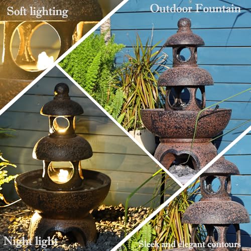 Gray 35.5 inch Outdoor Garden Water Fountain with LED Lights & Pump Q167