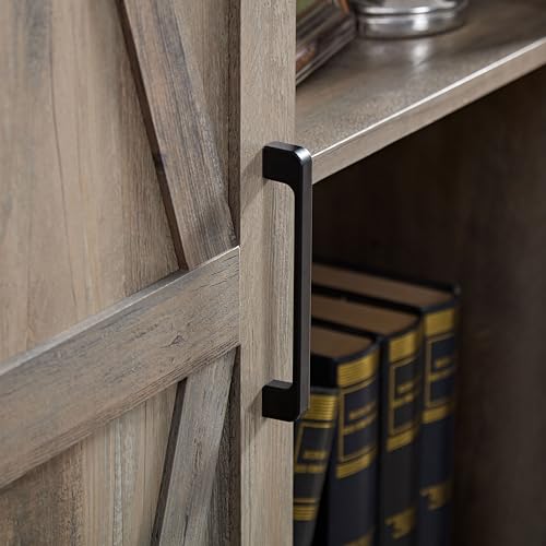 Tall Storage Cabinet Bookcase with Sliding Barn Door and Adjustable Shelf I423