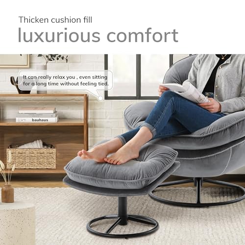 Gray Velvet Swivel Accent Chair with Ottoman Set L960