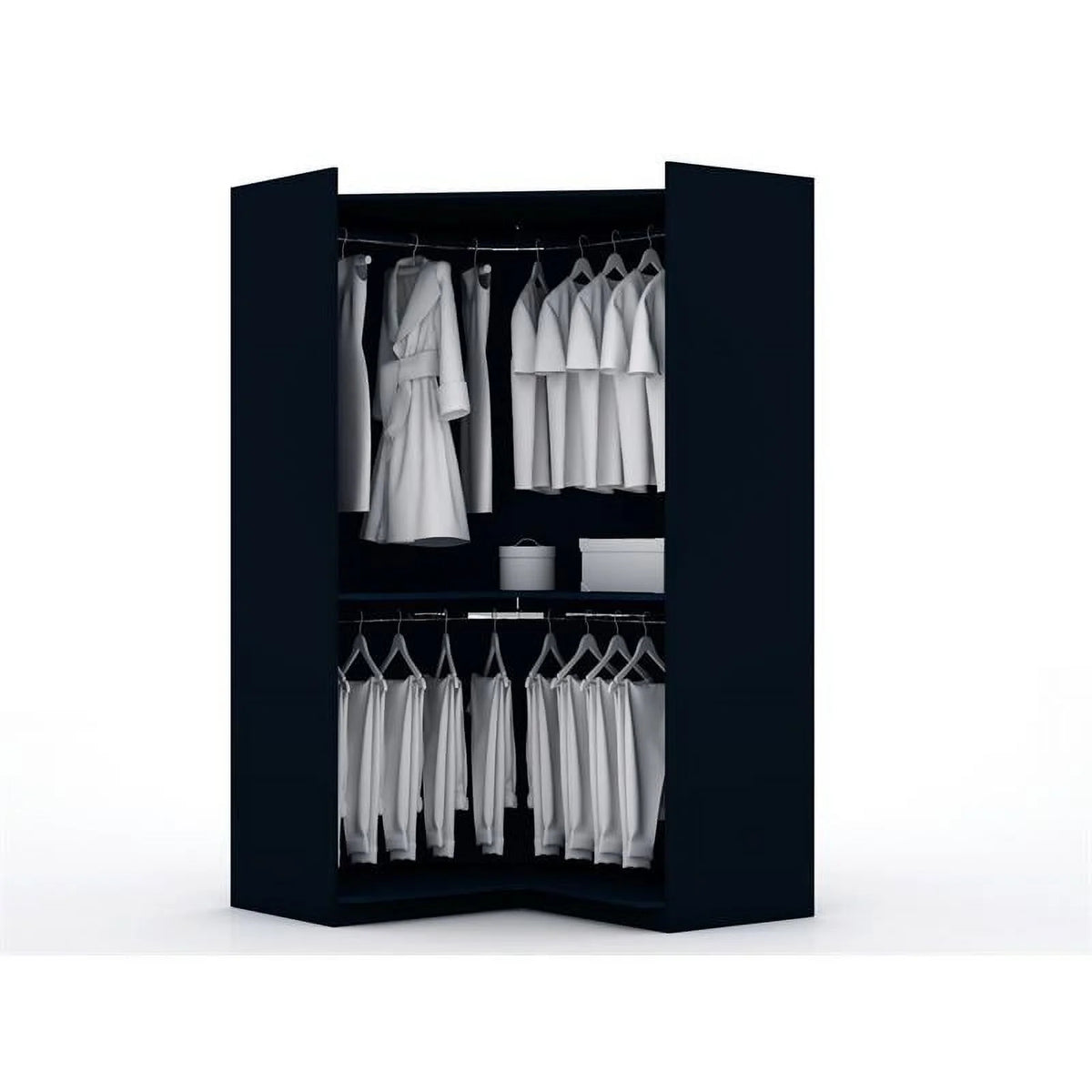 Midnight Blue Wood Corner Wardrobe Closet L7894