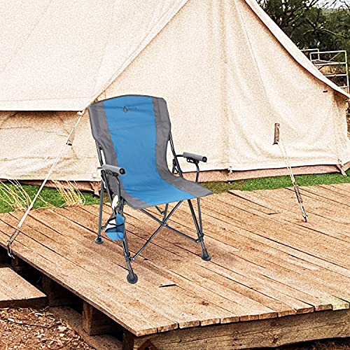 Tan & Gray Heavy-Duty Folding Camping Quad Chair with Cup Holder Y741