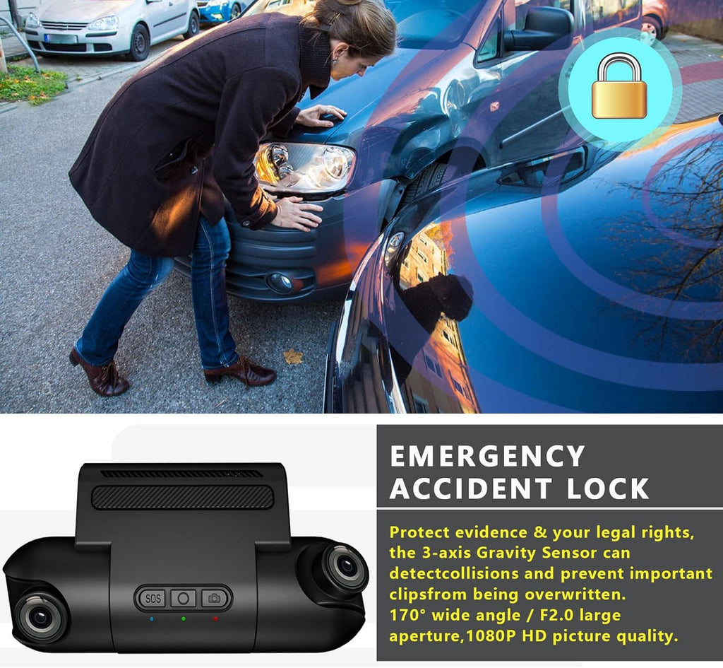 1080P FHD Front and Rear Dash Cam with 170° Wide Angle E340