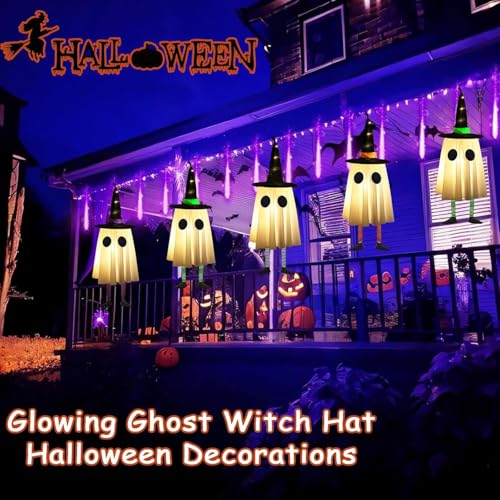 Set of 4 Halloween Hanging Ghosts with Witch Hat J679