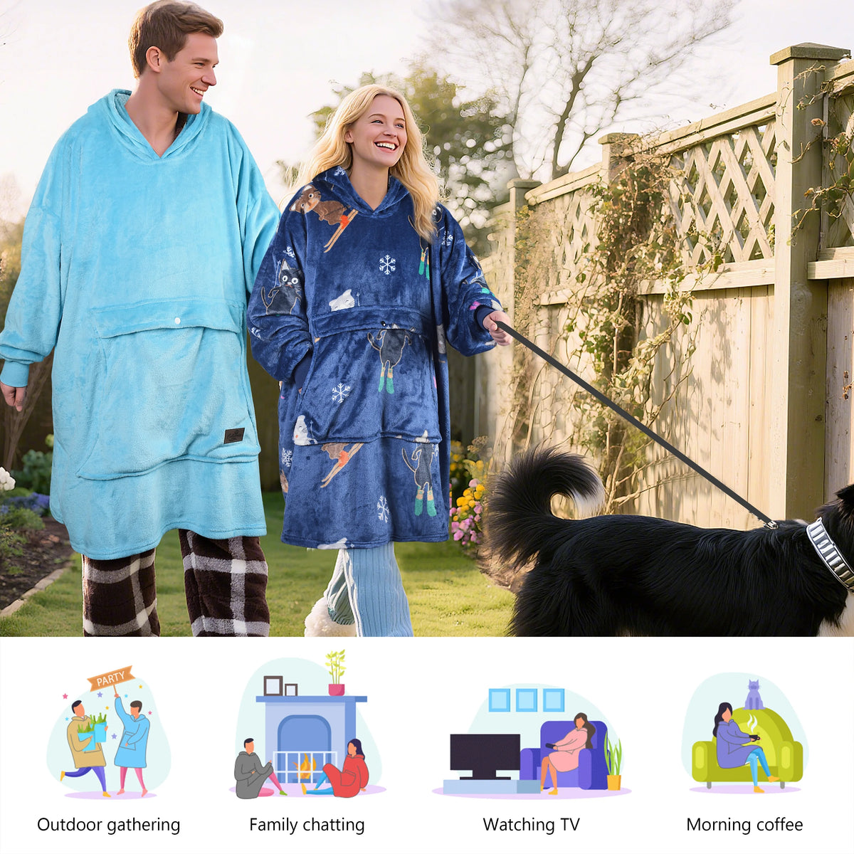 Blue Hooded Fleece Sweatshirt L6114