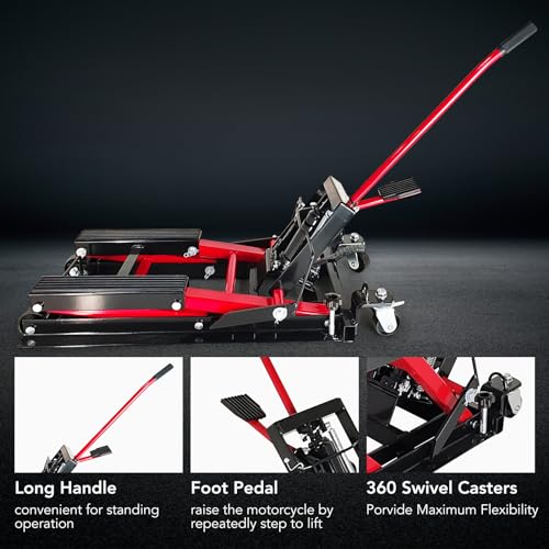 1500 LBS Capacity Steel Motorcycle Lift Jack with Wheels E943580