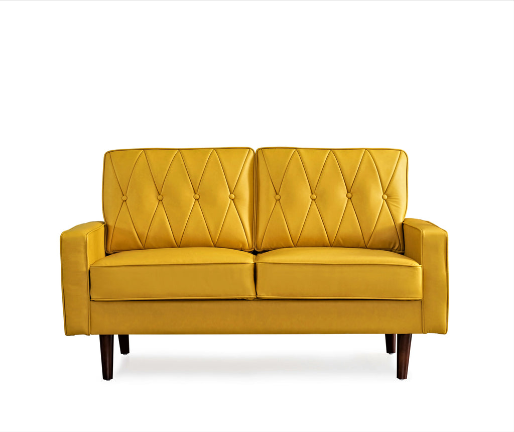 Mustard Yellow Faux Leather Loveseat B15063