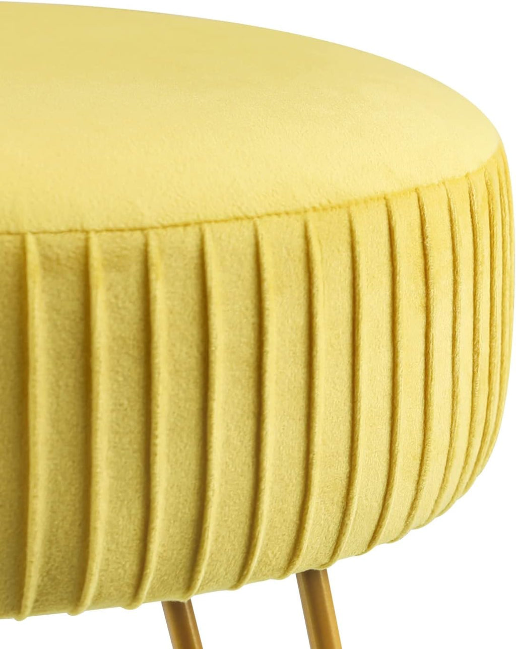 Yellow Velvet Round Vanity Chair with Golden Metal Legs B716
