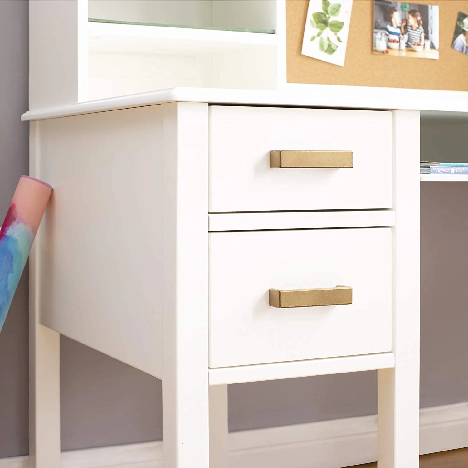 White Desk Hutch and Chair with Drawers T763977