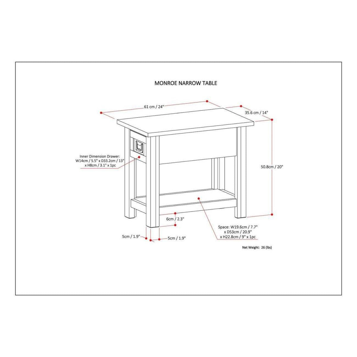 Solid Acacia Wood Narrow Side Table P6161