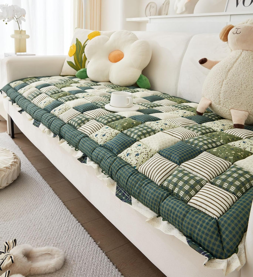 Green 28"x59" Cotton Quilted Sofa Cover P825302