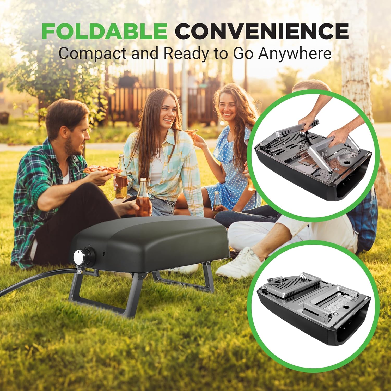 Portable Outdoor Gas Pizza Oven with Foldable Feet, Adjustable Heat Control Dial, Burner, Stone & Regulator Hose, 25.24'' x 16.14'' x 12.40'' K62022