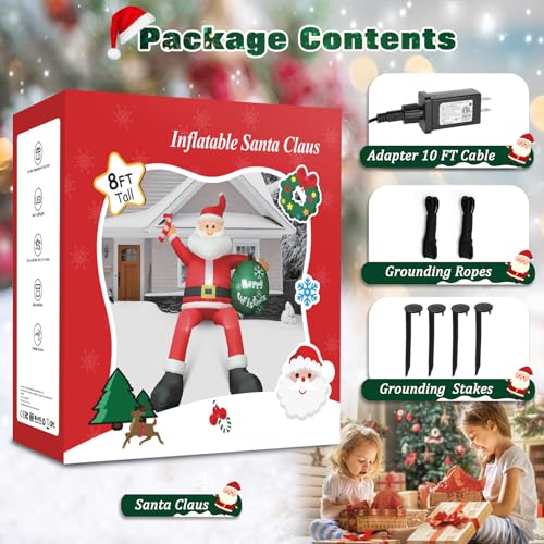8 FT Blow Up Santa Claus with Gifts Bag Outdoor Decorations O15278