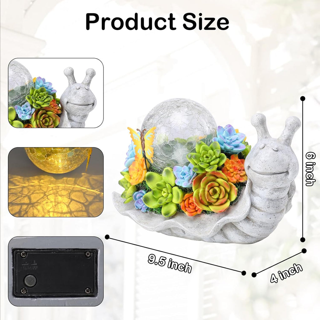 Solar Garden Snail Statue with Succulent and Solar Lights N75950