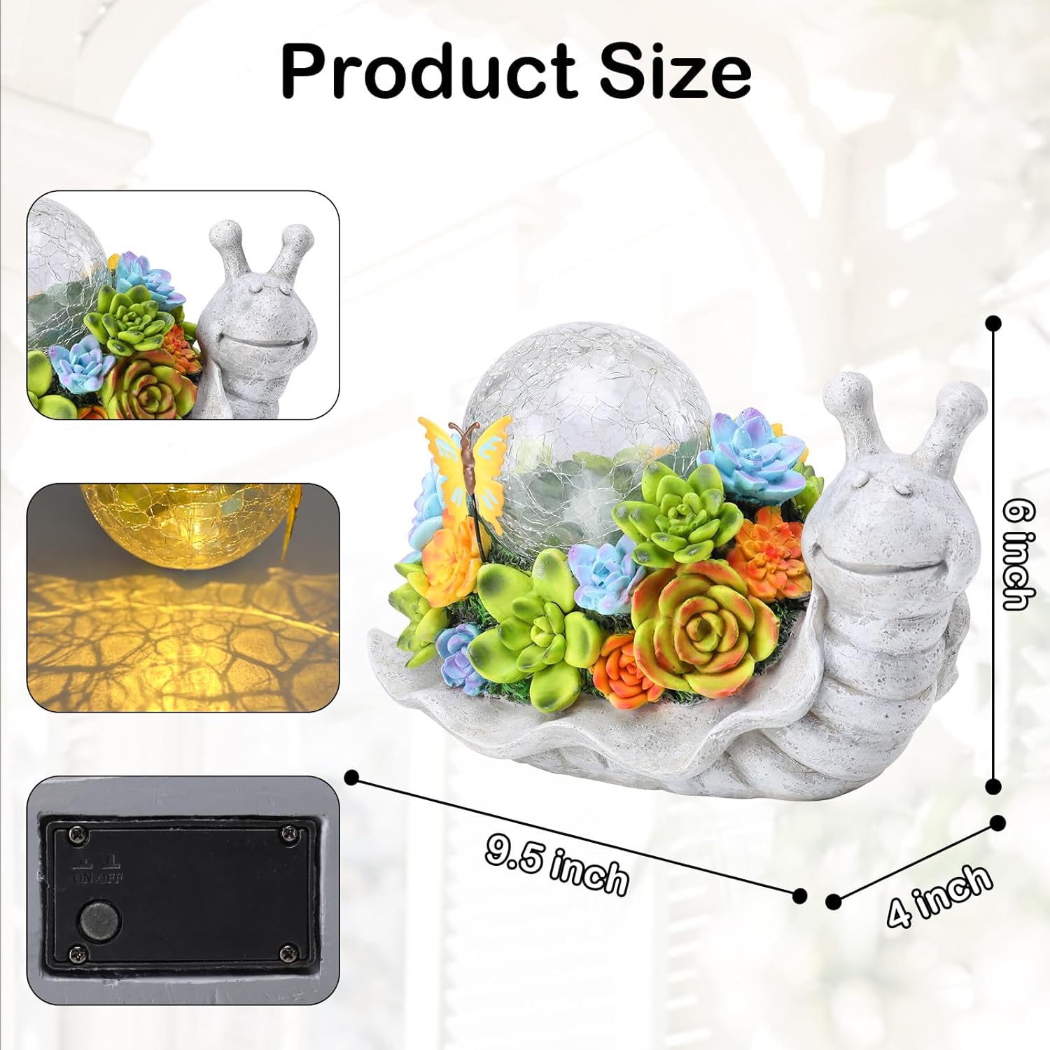 Solar Garden Snail Statue with Succulent and Solar Lights N75950