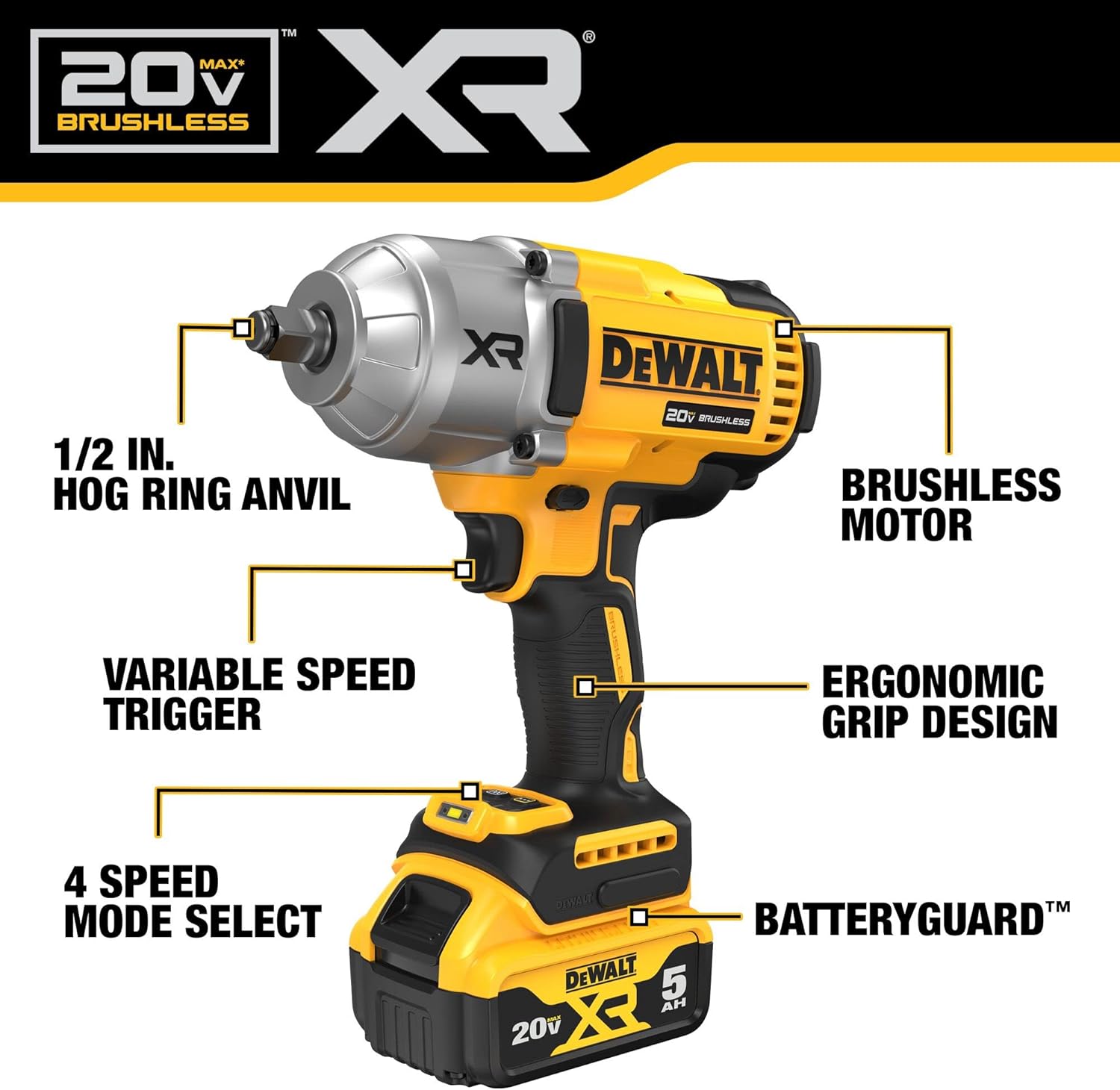 20V MAX 1/2 in. High Torque Impact Wrench with Hog Ring Anvil Kit U838300