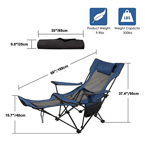 Camping Folding Chair with Foot Rest, Cup Holder, Removable Storage Bag (Blue) G9880