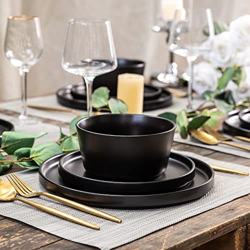 Ceramic Dinner Plates Set of 6, 10.0 Inch Matte Black Stoneware Q532867