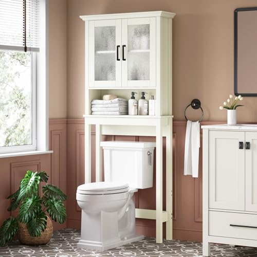Espresso Over The Toilet Storage Cabinet with Glass Doors and Adjustable Shelf C6183