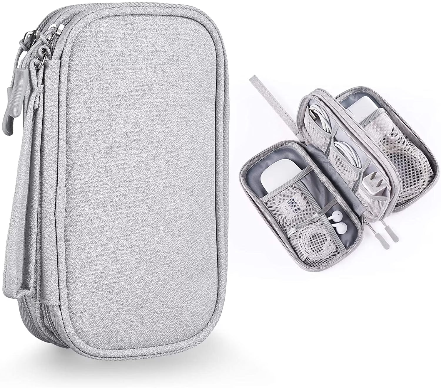 Compact Light Grey Travel Electronics Organizer Bag Y9743