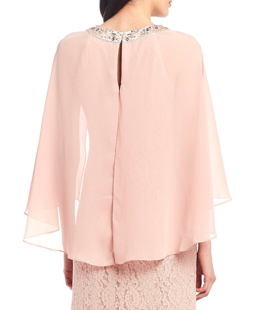 Sequin Lace Chiffon Capelet Gown S54494
