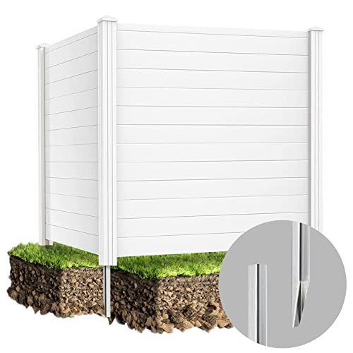 White 2 Panel Outdoor Privacy Screen with Iron Stakes M4754