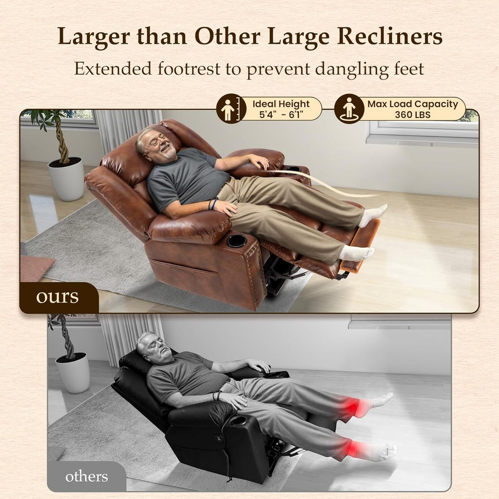 Large Power Lift Recliner with Extended Footrest, Heat and Massage X628477