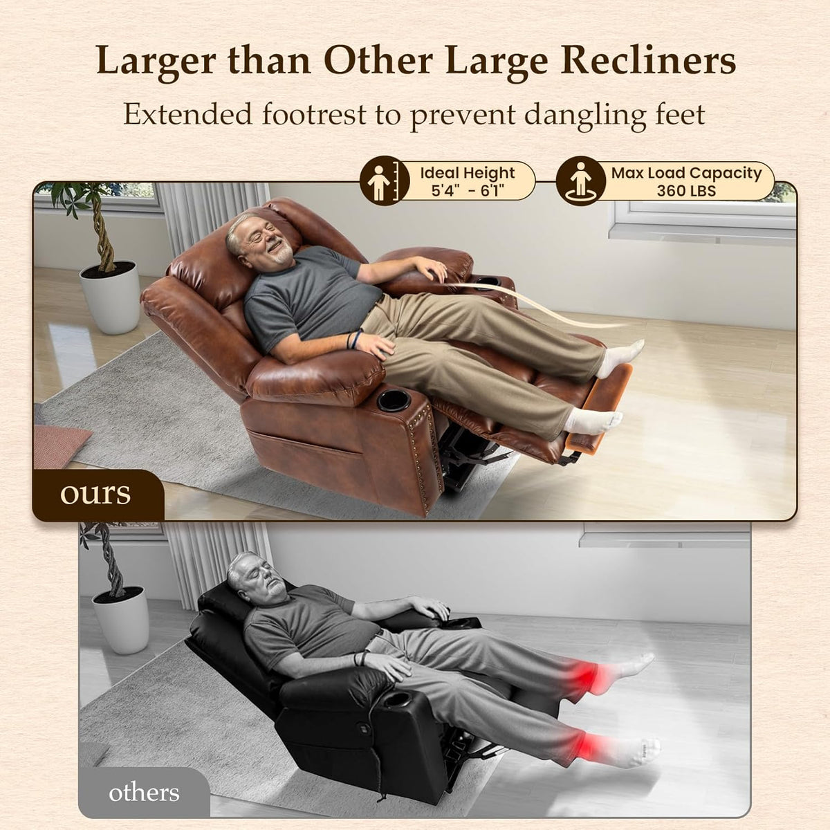 Large Power Lift Recliner with Extended Footrest, Heat and Massage X628477