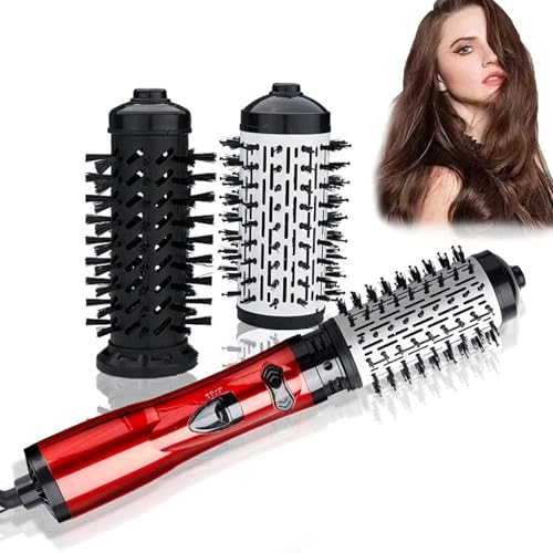 Red 3-in-1 Hot Air Styler and Rotating Hair Dryer with 2 Interchangeable Brushes M108