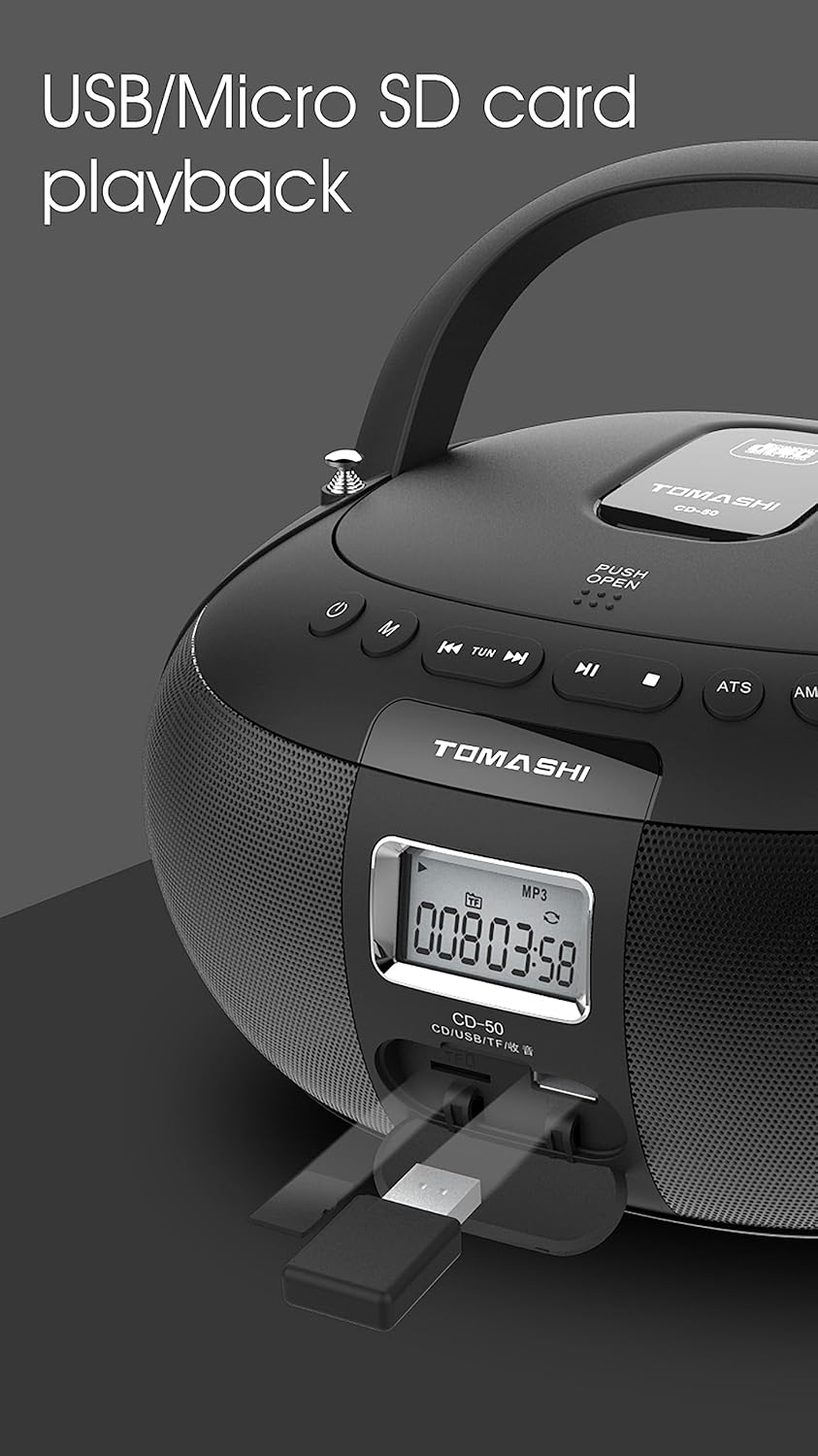 Black Portable CD Player Boombox J604