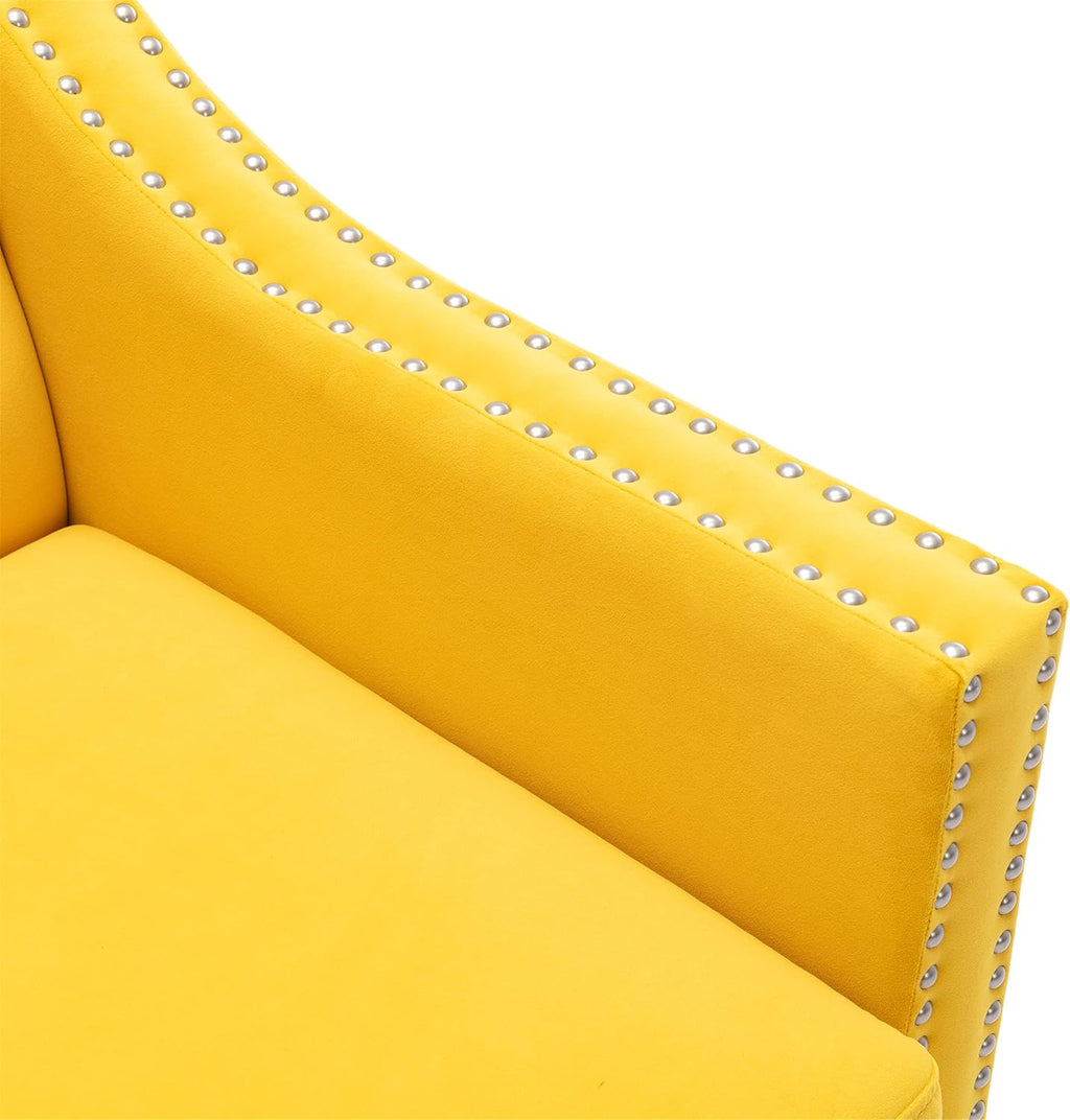 Yellow Velvet Accent Chairs with Wood Legs O42160