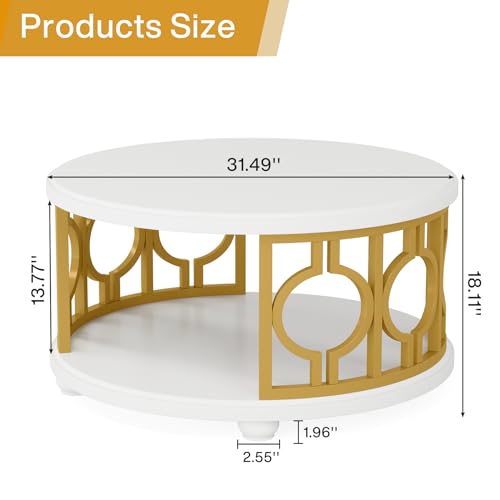 2-Tier Round Coffee Table with Storage Shelf M446542