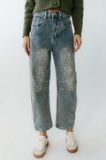 Embroidered Barrel Jeans in Medium Wash D9404