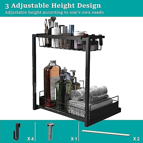 2-Pack Height Adjustable 2-Tier Pull Out Under Sink Organizer A7098
